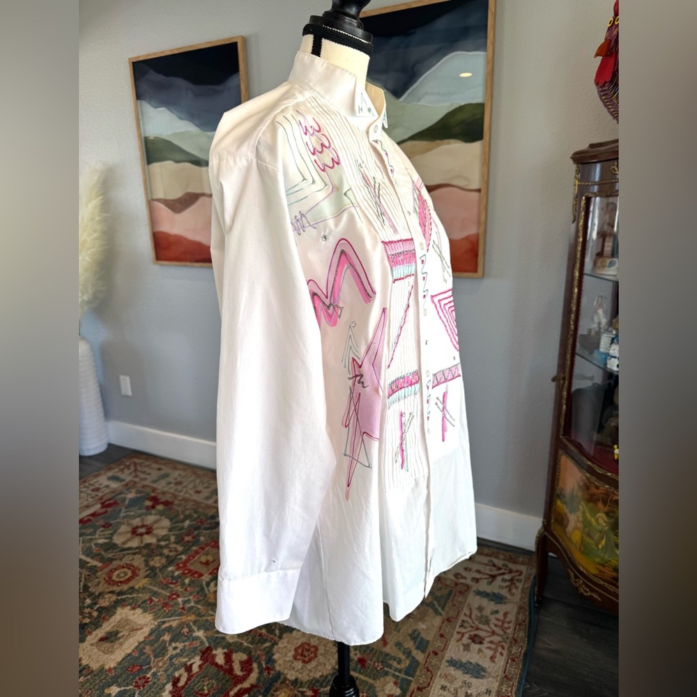 Artisan Painted Pink and Silver Blouse - Picture 3 of 11